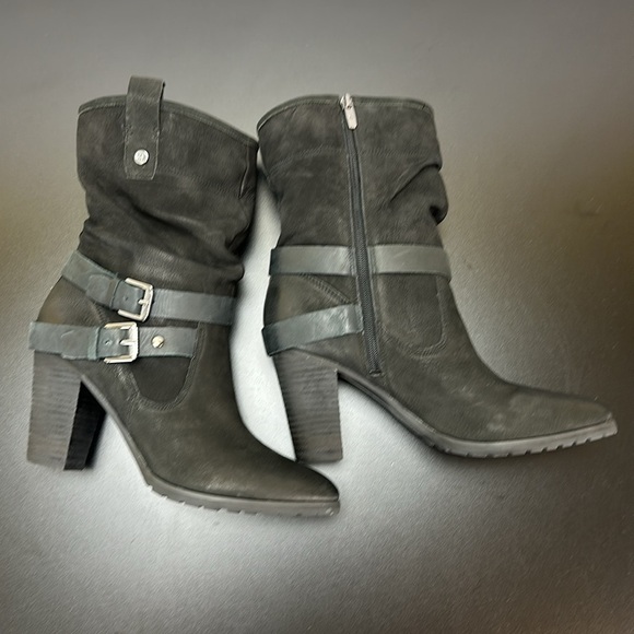 Marc Fisher MFFamous Black Nubuck Leather Mid Calf Boots Booties 10M - Picture 10 of 16